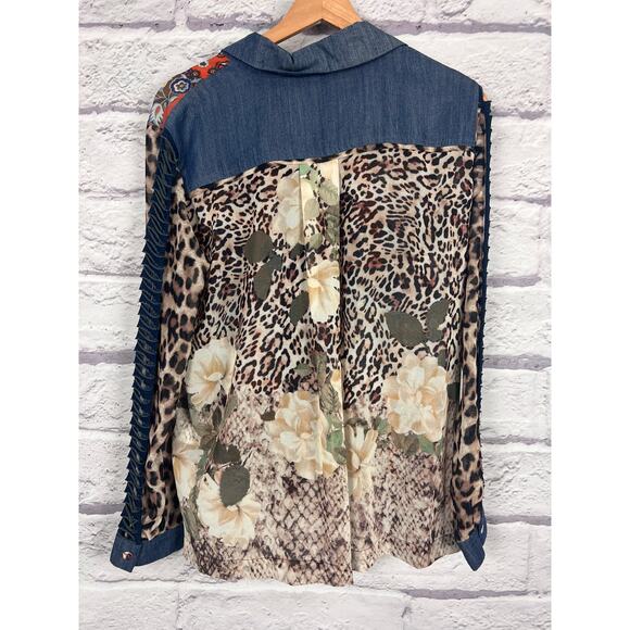John Mark Womens S Maximalist Artsy Boho Western Distressed Button Down Shirt - Picture 4 of 12